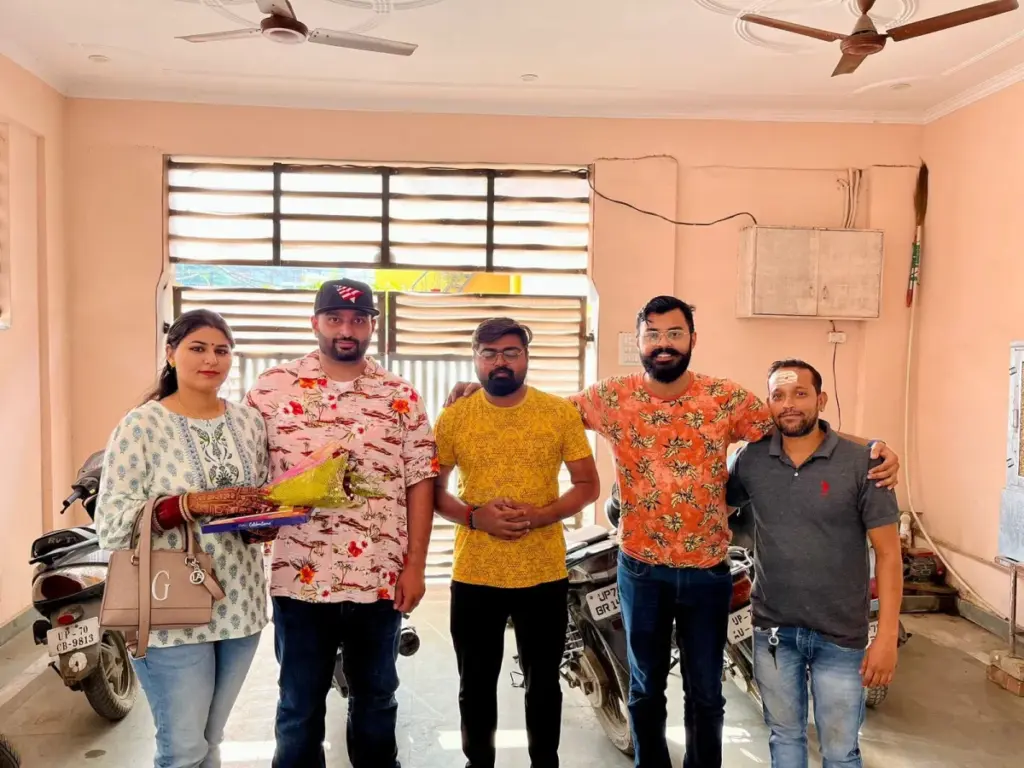 Varanasi ground team pictured with clients from Punjab.