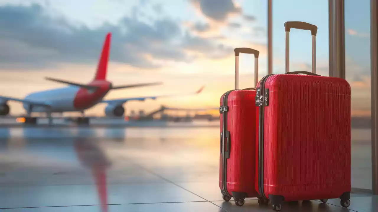 Photo of luggage and a flight on runway-cheap flights from Malaysia to Varanasi