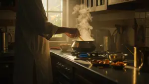 A lady making food- Pind Daan in Prayagraj from Singapore