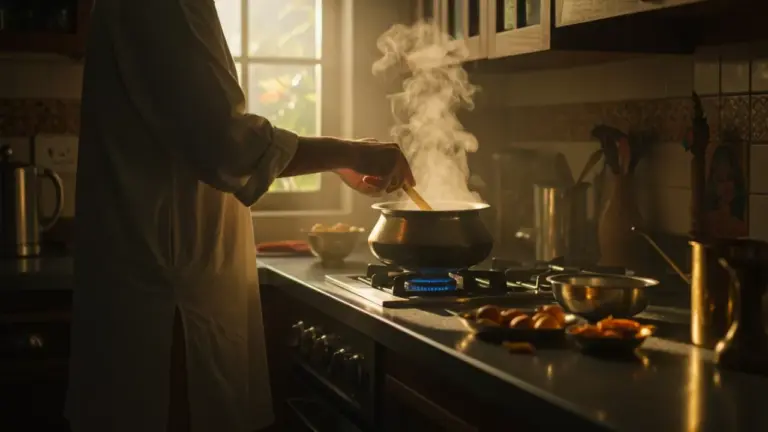 A lady making food- Pind Daan in Prayagraj from Singapore