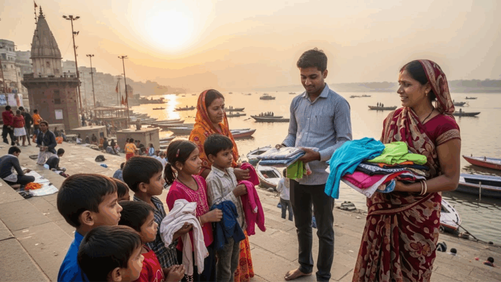 Vastra daan at Magh mela