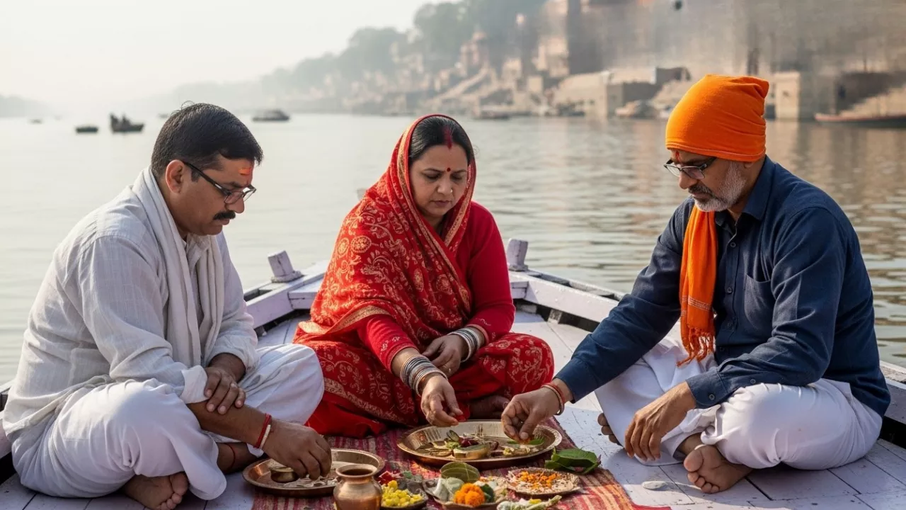 Couple doing rituals in varanasi ghtas- how to perform pind daan varanasi from malaysia