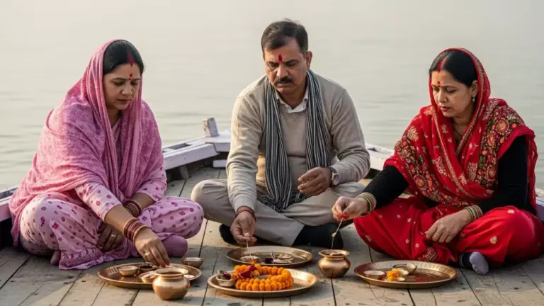 Couple doing rituals in varanasi ghtas- how to perform pind daan varanasi from malaysia
