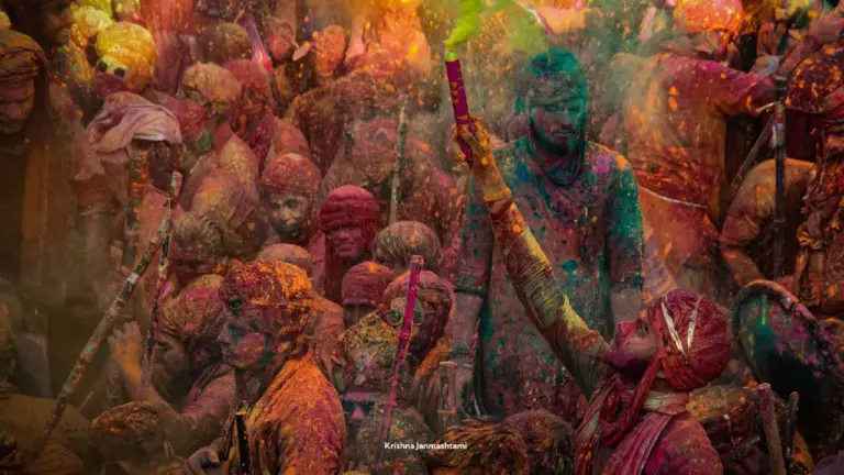 People celebrating krishna janmashtami