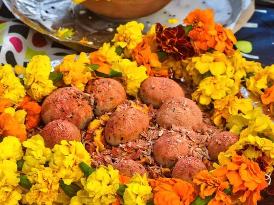 Pind offerings prepared for an ancestral ceremony in Prayagraj